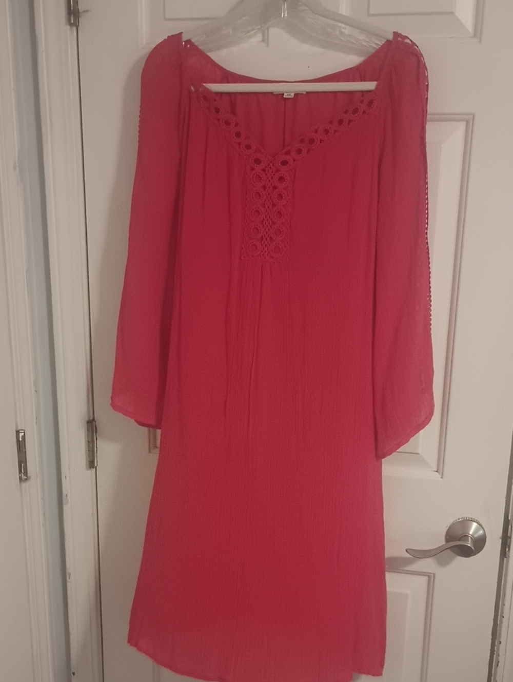 Indigo Rose Long-Sleeve Crochet Yoke Shift Dress
